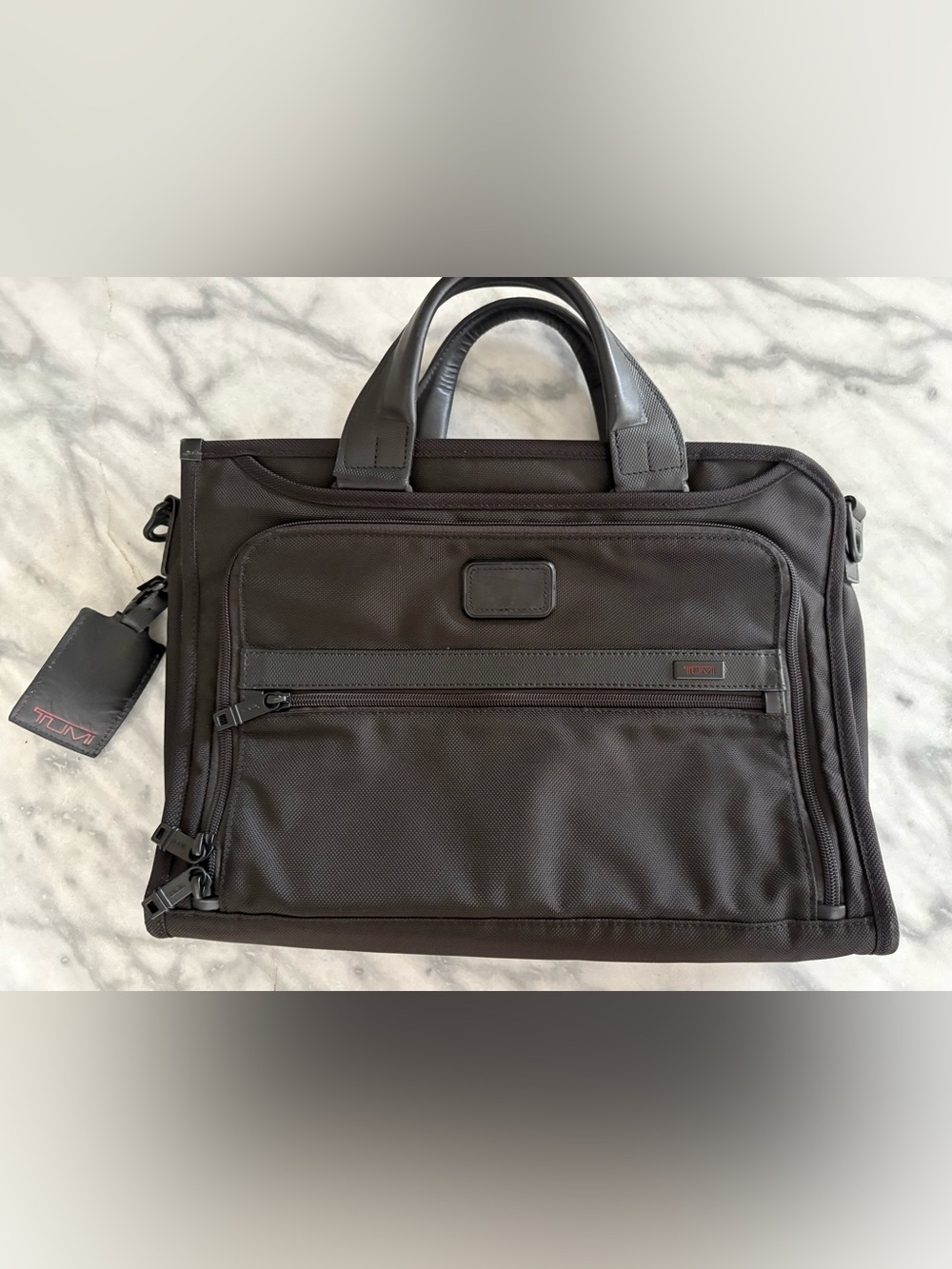 Tumi Alpha 2 Black Nylon Laptop Bag with Leather Top Handles